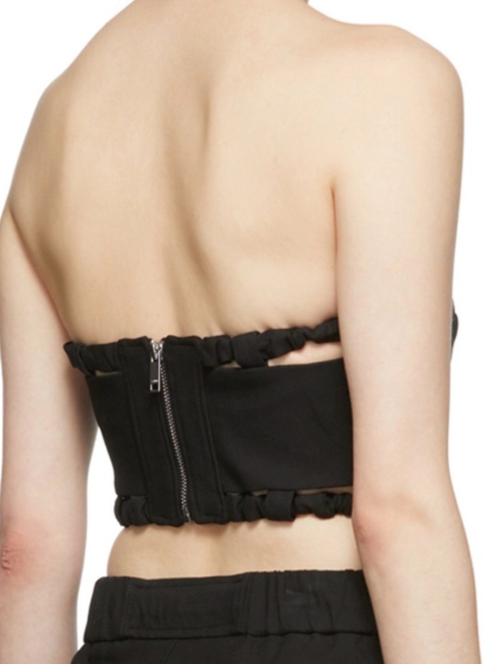 NWT!! Ganni Black Ruffled Strapless Crop Top - Picture 3 of 4